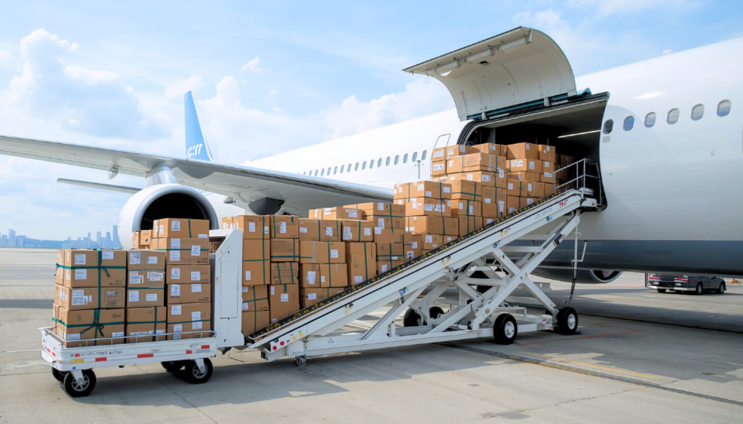 Cargo plan getting loaded with air freight consolidation shipments.